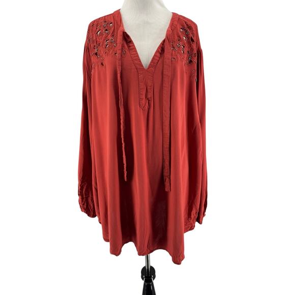 Torrid Women's Plus Rust Red Challis Beaded Long Sleeve Tunic Blouse Size 5 - Picture 1 of 6